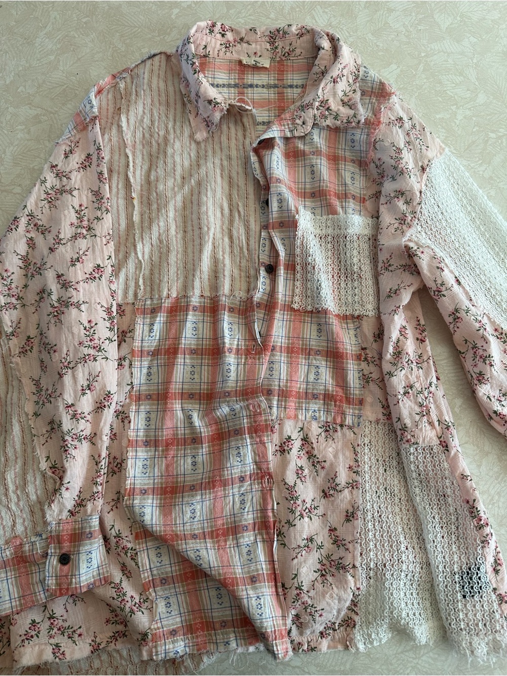 POL Pink & Cream Patchwork Lace Button-Front Jacket - Picture 3 of 8